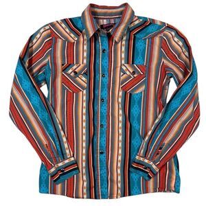 Rock & Roll Cowgirl Orange Striped Western Long Sleeved Button Down Shirt